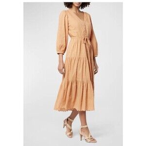Joie Women’s Tobey MIDI Dress Peach Vintage Inspired Tiered Cotton Boho size 4